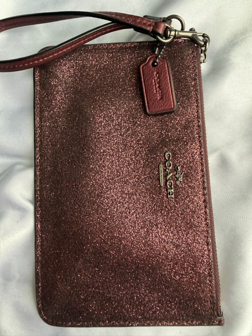 Coach Glitter Wristlet in Rose Gold Metallic